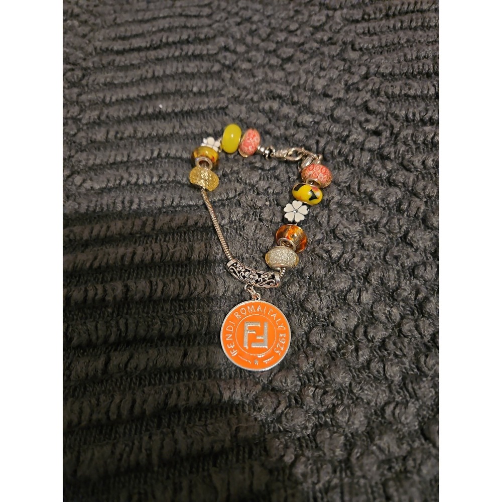 Fendi Orange & Yellow Charm Bracelet with Logo Pendant